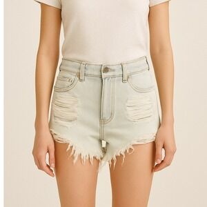 American Bazi Women's Distressed Denim Cutoff Shorts Light Wash Size M